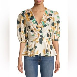PatBO Fruta Print Wrap Blouse, size XS, NWT